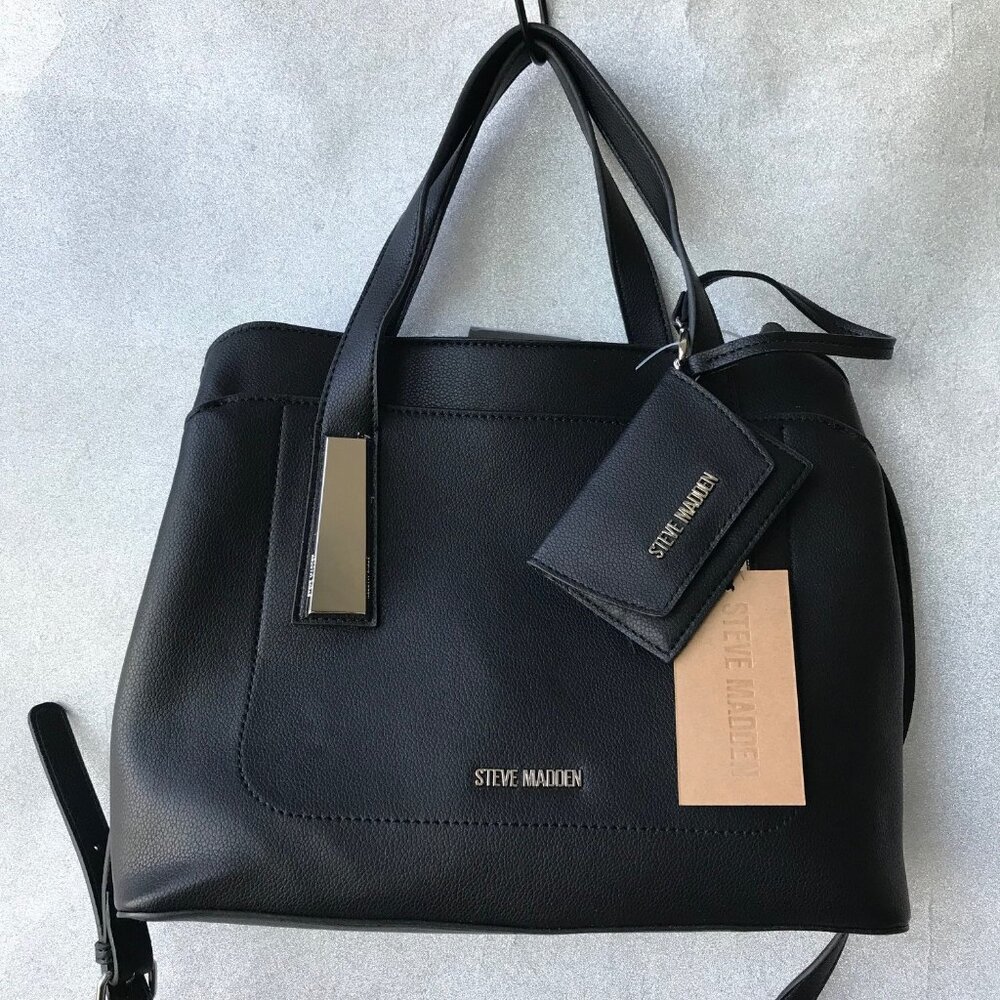 STEVE MADDEN BGRAMER Black SATCHEL/Crossbody 3 compartments inside w Card Case